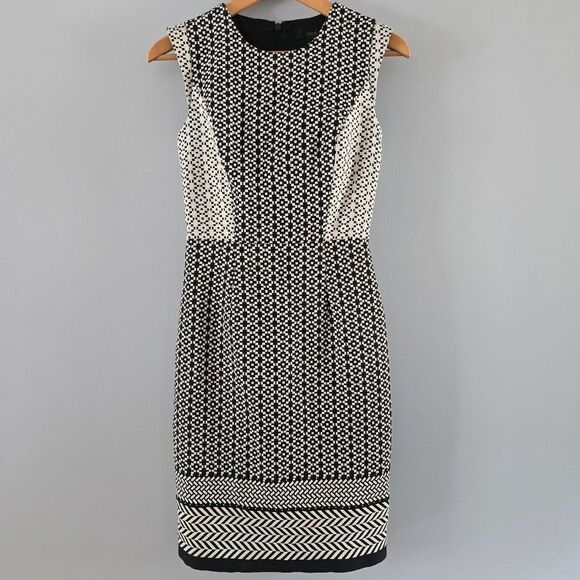 J. Crew Black/White Paneled Geometric Jacquard Dress Size 00 - Picture 3 of 10